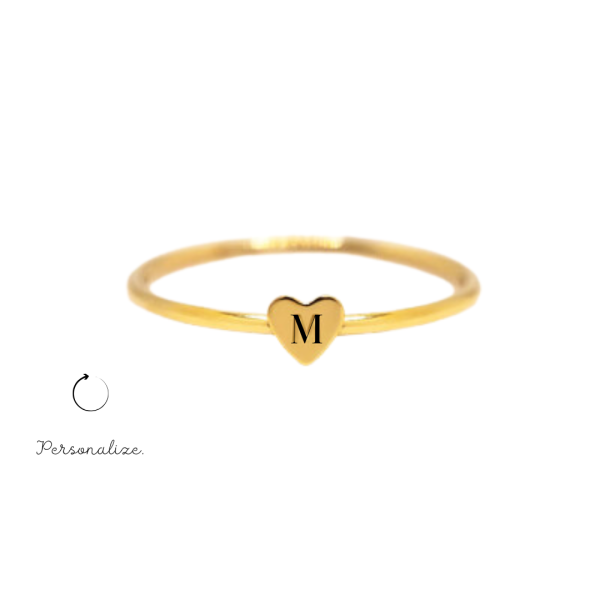 Anel Coração Personalizado- Banhado a Ouro