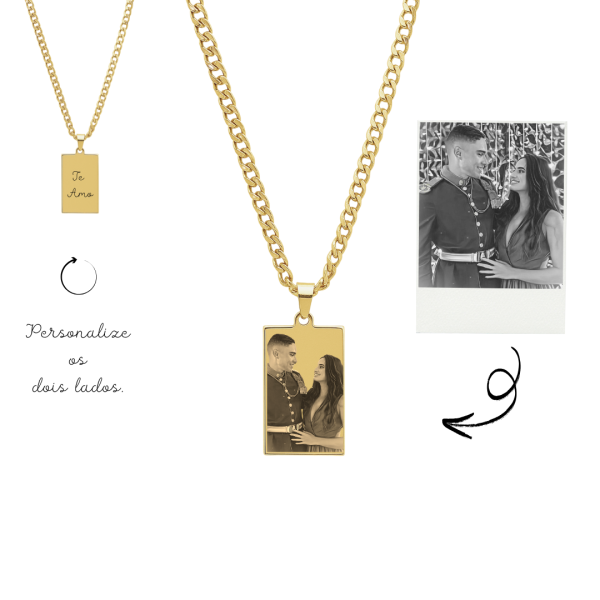 Colar Personalizado Placa Retangular M- Banhado a Ouro