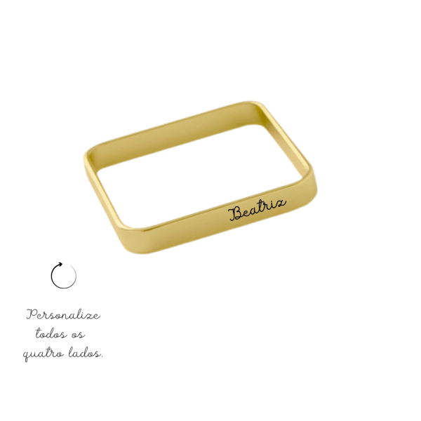 Anel Quadrado Personalizado- Banhado Ouro