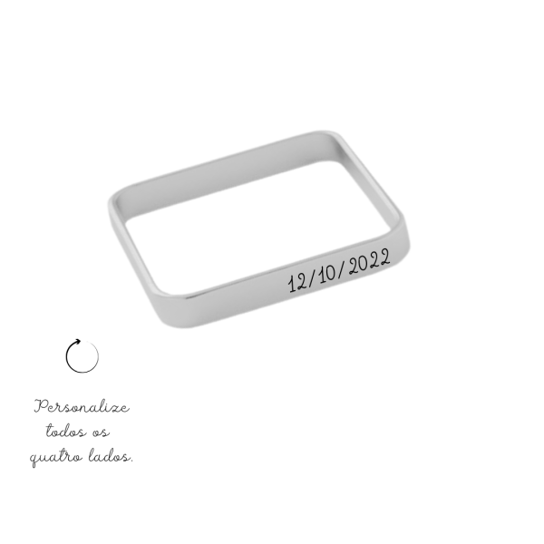 Anel Quadrado Personalizado- Banhado Prata