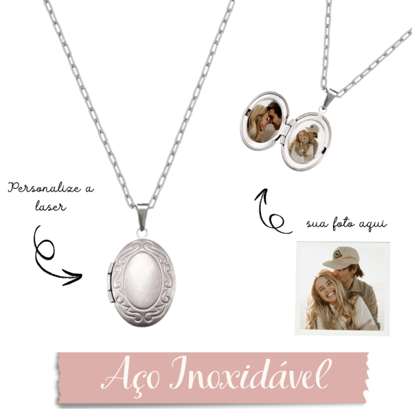 Relicário Oval- Aço Inoxidável