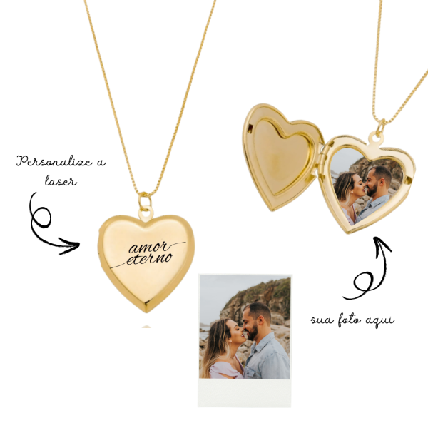Relicário Coração Personalizável- Banhado a Ouro