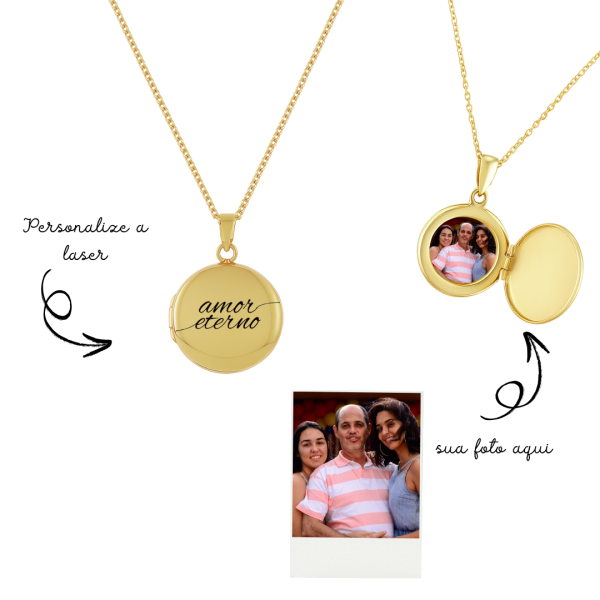 Relicário Redondo Personalizável- Banhado a Ouro