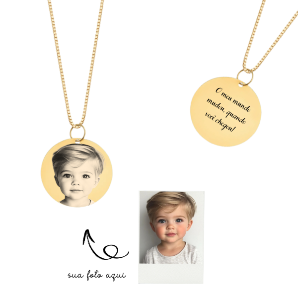 Colar Medalha (P) Personalizada- Banhada a Ouro