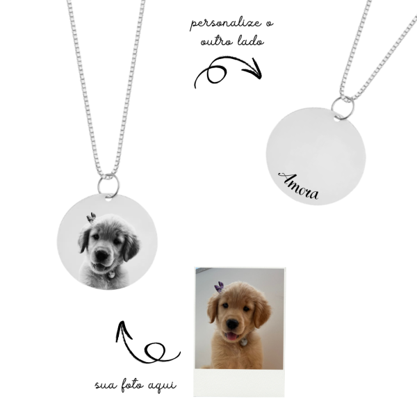 Colar Medalha (P) Personalizada- Banhada a Prata