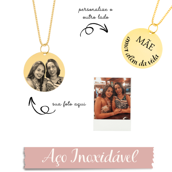 Colar Medalha (P) Personalizada- Aço Inox Dourado