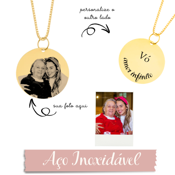 Colar Medalha (M) Personalizada- Aço Inox Dourado