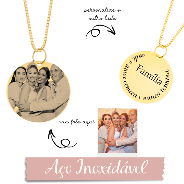 Colar Medalha (G) Personalizada- Aço Inox Dourado