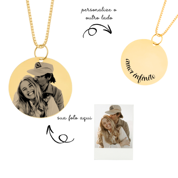 Colar Medalha (G) Personalizada- Banhada a Ouro