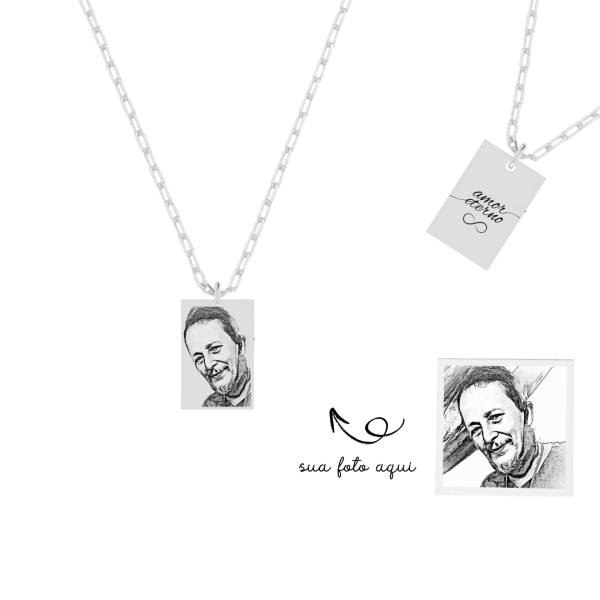 Colar Retangular P Personalizado -Banhado a Prata