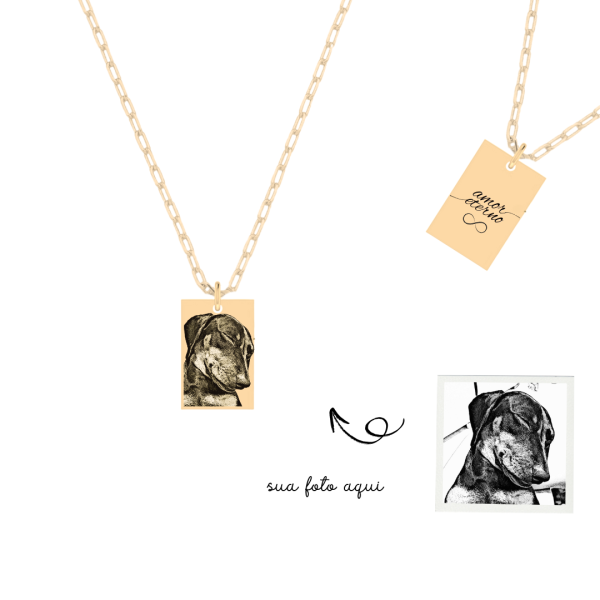 Colar Retangular P Personalizado -Banhado a Ouro