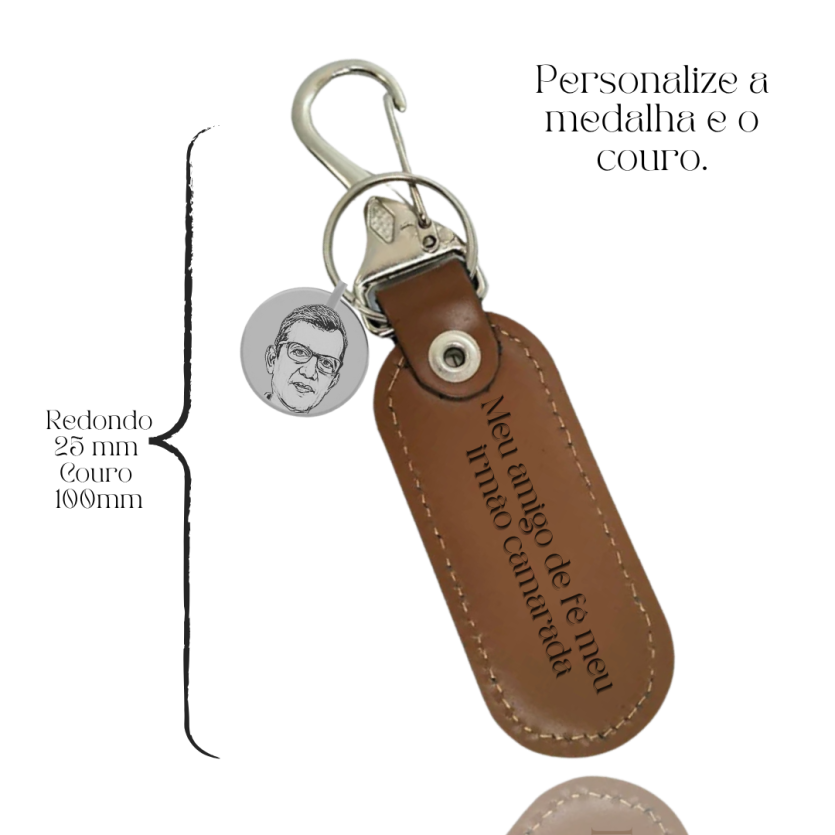Chaveiro Texas- Couro Preto e Aço Inox