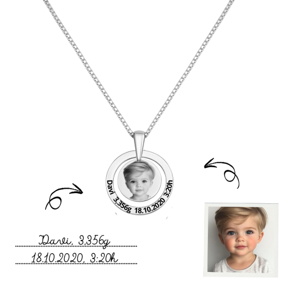 Colar Círculo e Medalha Fotogravada- Personalizado- Banhado a Prata