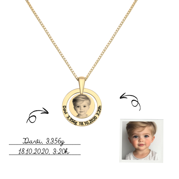 Colar Círculo e Medalha Fotogravada- Personalizado- Banhado a Ouro
