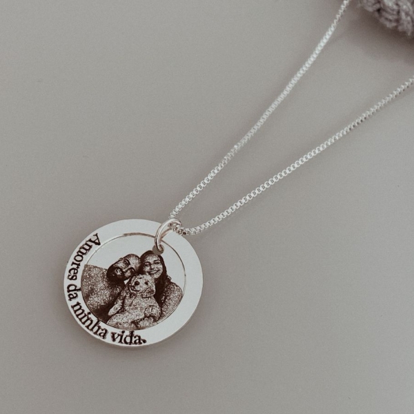Colar Círculo e Medalha Fotogravada- Personalizados- Banhado