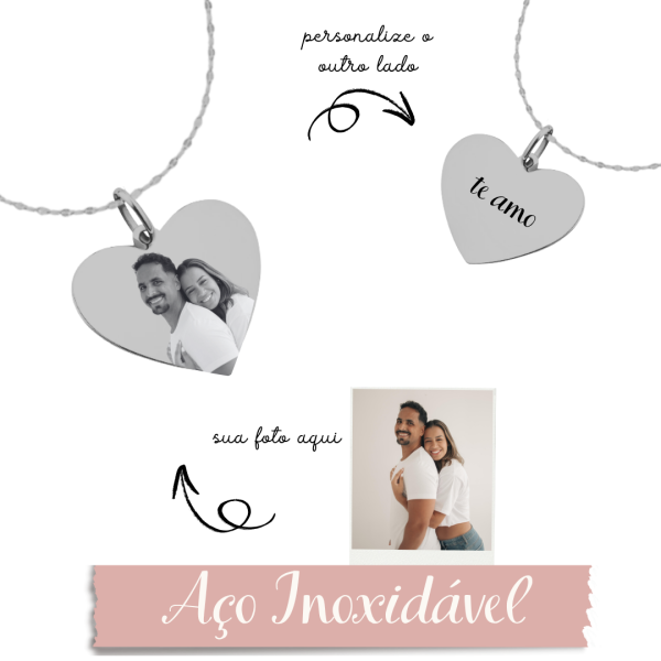 Colar Coração M Personalizado- Aço Inox