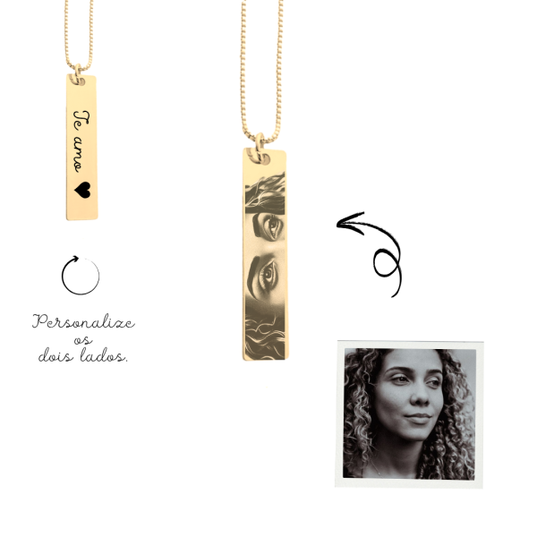 Colar Placa M- Banho de ouro- Foto, Olhar, Sorriso, QR Code Spotify