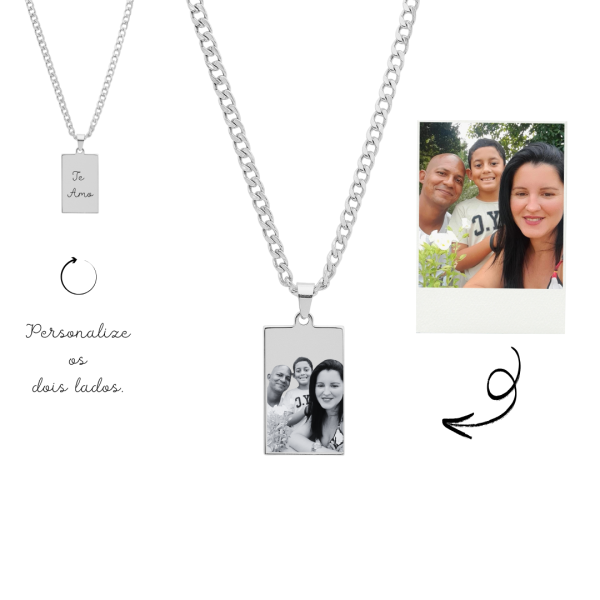 Colar Personalizado Placa Retangular M- Banhado a Prata