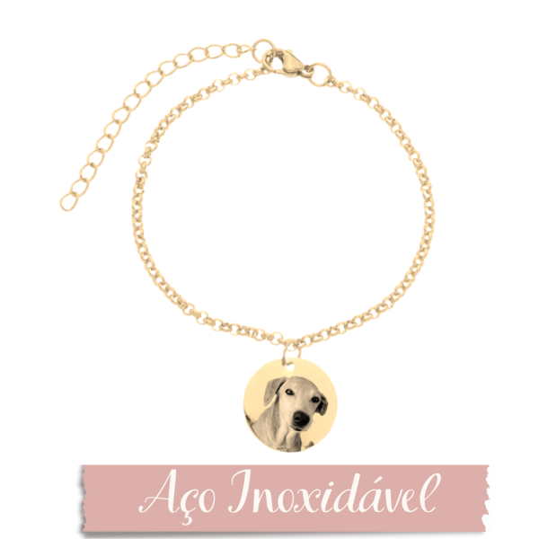 Pulseira Medalha Personalizada - Aço Inox Dourado