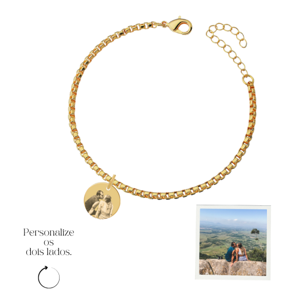 Pulseira Medalha Personalizada- Banhada a Dourado