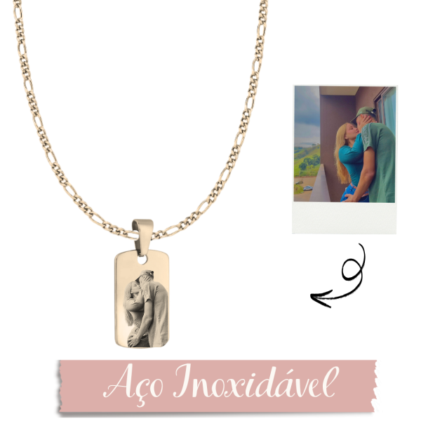 Colar Personalizado Placa Retangular G- Aço Inox Dourado