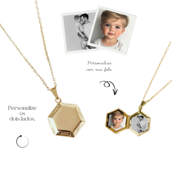 Relicário Hexagonal- Banhado a Ouro