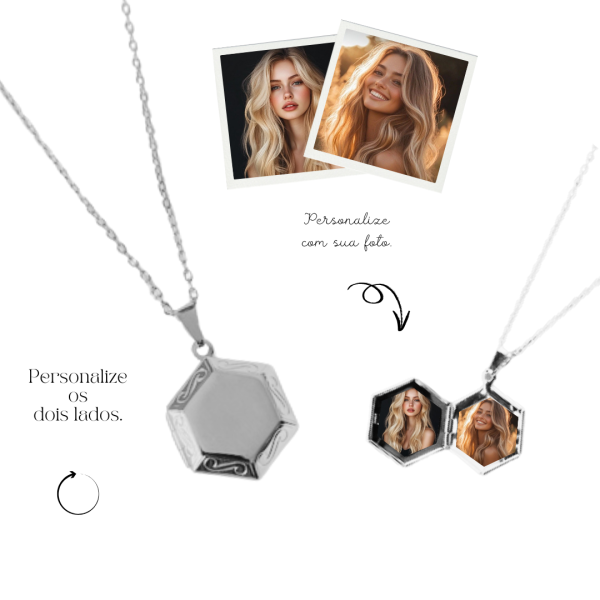 Relicário Hexagonal- Banhado a Prata