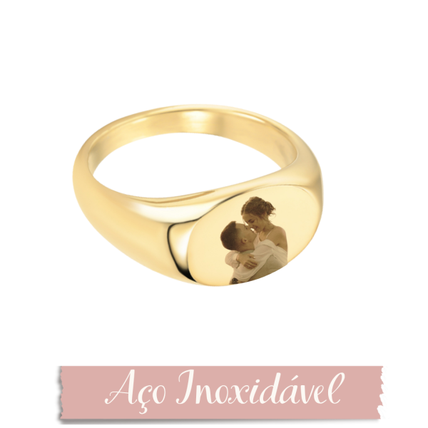 Anel Oval  Personalizado - Aço Inox Dourado