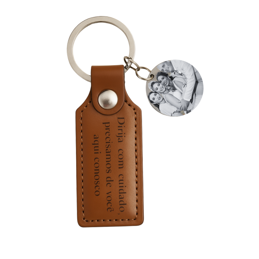 Chaveiro de Couro Marrom e Aço Inox
