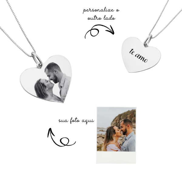 Colar Coração M Personalizado- Banho de Prata