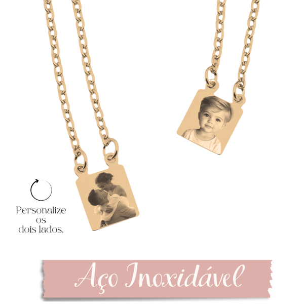 Escapulário Personalizado M- Aço Inox Dourado