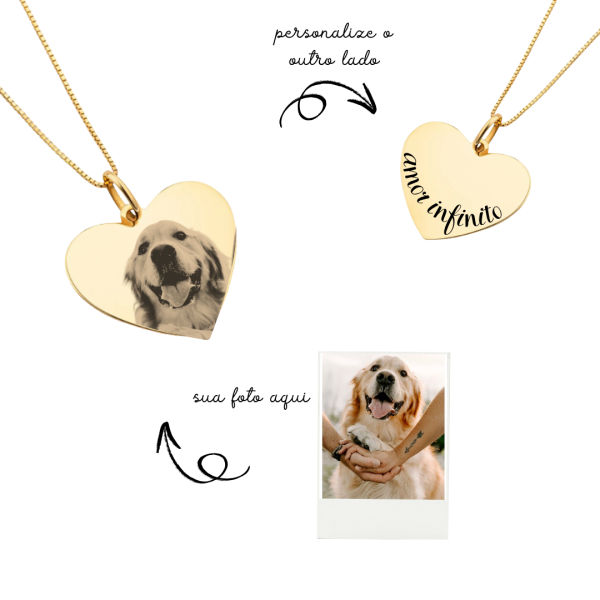 Colar Coração M Personalizado- Banho de Ouro