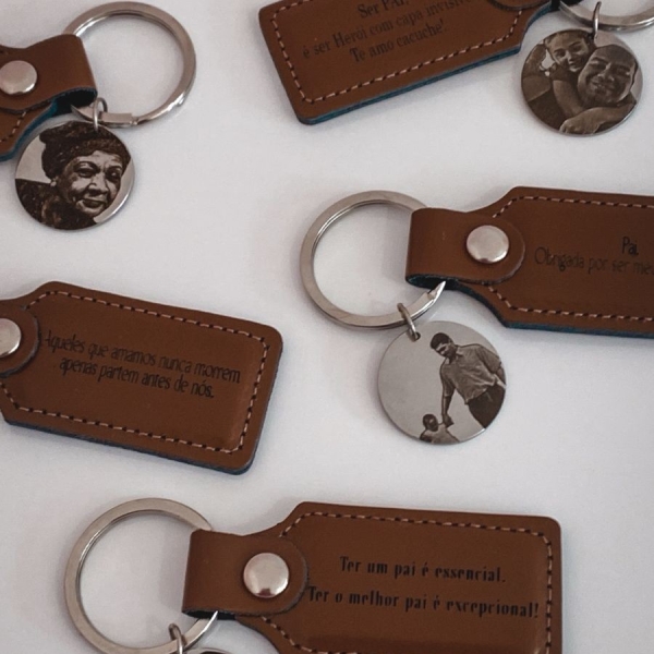 Chaveiro de Couro Marrom e Aço Inox- Personalizado - Imagem 3