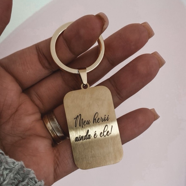 Chaveiro Retangular- Aço Inox Dourado